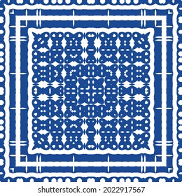 Ornamental azulejo portugal tiles decor. Bathroom design. Vector seamless pattern collage. Blue gorgeous flower folk print for linens, smartphone cases, scrapbooking, bags or T-shirts.