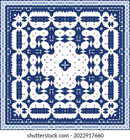 Ornamental azulejo portugal tiles decor. Graphic design. Vector seamless pattern texture. Blue gorgeous flower folk print for linens, smartphone cases, scrapbooking, bags or T-shirts.