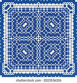 Ornamental azulejo portugal tiles decor. Fashionable design. Vector seamless pattern texture. Blue gorgeous flower folk print for linens, smartphone cases, scrapbooking, bags or T-shirts.