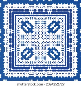 Ornamental azulejo portugal tiles decor. Fashionable design. Vector seamless pattern texture. Blue gorgeous flower folk print for linens, smartphone cases, scrapbooking, bags or T-shirts.