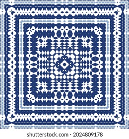 Ornamental azulejo portugal tiles decor. Graphic design. Vector seamless pattern texture. Blue gorgeous flower folk print for linens, smartphone cases, scrapbooking, bags or T-shirts.