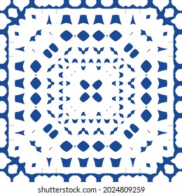 Ornamental azulejo portugal tiles decor. Bathroom design. Vector seamless pattern collage. Blue gorgeous flower folk print for linens, smartphone cases, scrapbooking, bags or T-shirts.