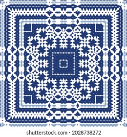 Ornamental azulejo portugal tiles decor. Graphic design. Vector seamless pattern texture. Blue gorgeous flower folk print for linens, smartphone cases, scrapbooking, bags or T-shirts.
