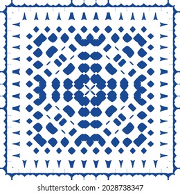 Ornamental azulejo portugal tiles decor. Bathroom design. Vector seamless pattern collage. Blue gorgeous flower folk print for linens, smartphone cases, scrapbooking, bags or T-shirts.