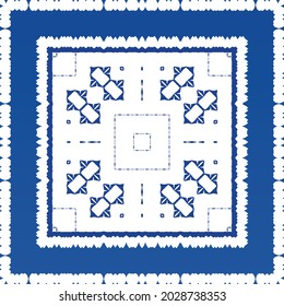 Ornamental azulejo portugal tiles decor. Fashionable design. Vector seamless pattern texture. Blue gorgeous flower folk print for linens, smartphone cases, scrapbooking, bags or T-shirts.