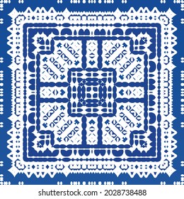 Ornamental azulejo portugal tiles decor. Fashionable design. Vector seamless pattern texture. Blue gorgeous flower folk print for linens, smartphone cases, scrapbooking, bags or T-shirts.