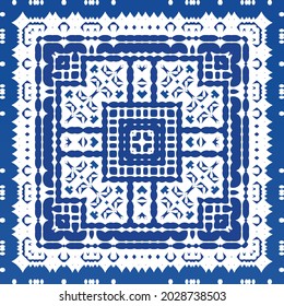 Ornamental azulejo portugal tiles decor. Fashionable design. Vector seamless pattern texture. Blue gorgeous flower folk print for linens, smartphone cases, scrapbooking, bags or T-shirts.