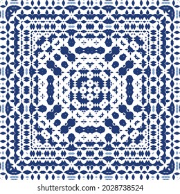 Ornamental azulejo portugal tiles decor. Graphic design. Vector seamless pattern texture. Blue gorgeous flower folk print for linens, smartphone cases, scrapbooking, bags or T-shirts.