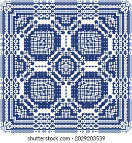 Ornamental azulejo portugal tiles decor. Graphic design. Vector seamless pattern texture. Blue gorgeous flower folk print for linens, smartphone cases, scrapbooking, bags or T-shirts.