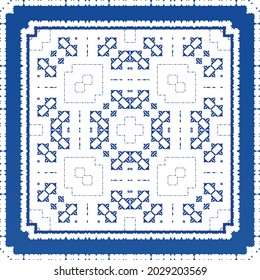 Ornamental azulejo portugal tiles decor. Fashionable design. Vector seamless pattern texture. Blue gorgeous flower folk print for linens, smartphone cases, scrapbooking, bags or T-shirts.
