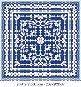 Ornamental azulejo portugal tiles decor. Graphic design. Vector seamless pattern texture. Blue gorgeous flower folk print for linens, smartphone cases, scrapbooking, bags or T-shirts.