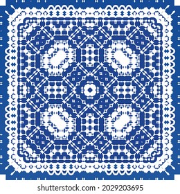 Ornamental azulejo portugal tiles decor. Fashionable design. Vector seamless pattern texture. Blue gorgeous flower folk print for linens, smartphone cases, scrapbooking, bags or T-shirts.