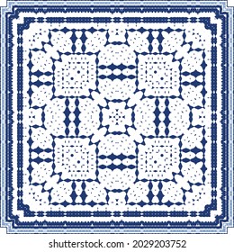 Ornamental azulejo portugal tiles decor. Graphic design. Vector seamless pattern texture. Blue gorgeous flower folk print for linens, smartphone cases, scrapbooking, bags or T-shirts.