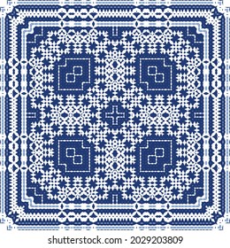 Ornamental azulejo portugal tiles decor. Graphic design. Vector seamless pattern texture. Blue gorgeous flower folk print for linens, smartphone cases, scrapbooking, bags or T-shirts.