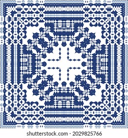 Ornamental azulejo portugal tiles decor. Graphic design. Vector seamless pattern texture. Blue gorgeous flower folk print for linens, smartphone cases, scrapbooking, bags or T-shirts.
