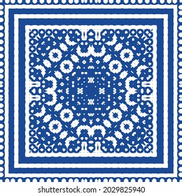 Ornamental azulejo portugal tiles decor. Bathroom design. Vector seamless pattern collage. Blue gorgeous flower folk print for linens, smartphone cases, scrapbooking, bags or T-shirts.