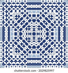 Ornamental azulejo portugal tiles decor. Graphic design. Vector seamless pattern texture. Blue gorgeous flower folk print for linens, smartphone cases, scrapbooking, bags or T-shirts.