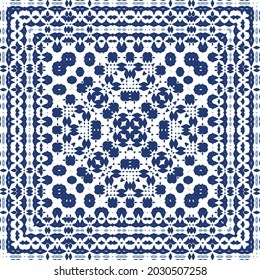 Ornamental azulejo portugal tiles decor. Graphic design. Vector seamless pattern texture. Blue gorgeous flower folk print for linens, smartphone cases, scrapbooking, bags or T-shirts.