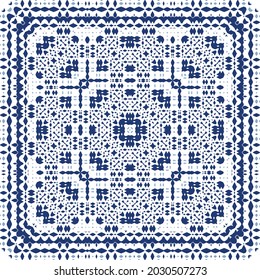 Ornamental azulejo portugal tiles decor. Graphic design. Vector seamless pattern texture. Blue gorgeous flower folk print for linens, smartphone cases, scrapbooking, bags or T-shirts.