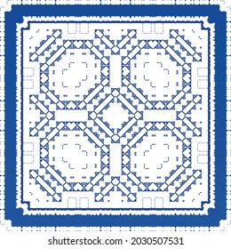 Ornamental azulejo portugal tiles decor. Fashionable design. Vector seamless pattern texture. Blue gorgeous flower folk print for linens, smartphone cases, scrapbooking, bags or T-shirts.