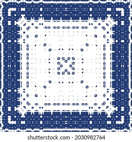 Ornamental azulejo portugal tiles decor. Colored design. Vector seamless pattern arabesque. Blue gorgeous flower folk print for linens, smartphone cases, scrapbooking, bags or T-shirts.