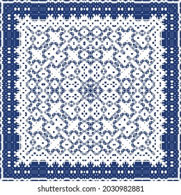 Ornamental azulejo portugal tiles decor. Colored design. Vector seamless pattern arabesque. Blue gorgeous flower folk print for linens, smartphone cases, scrapbooking, bags or T-shirts.