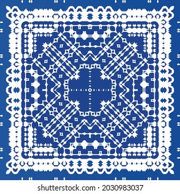 Ornamental azulejo portugal tiles decor. Fashionable design. Vector seamless pattern texture. Blue gorgeous flower folk print for linens, smartphone cases, scrapbooking, bags or T-shirts.