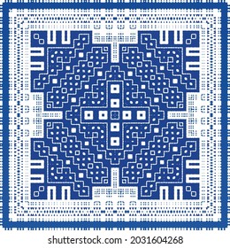 Ornamental azulejo portugal tiles decor. Fashionable design. Vector seamless pattern texture. Blue gorgeous flower folk print for linens, smartphone cases, scrapbooking, bags or T-shirts.