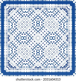 Ornamental azulejo portugal tiles decor. Fashionable design. Vector seamless pattern texture. Blue gorgeous flower folk print for linens, smartphone cases, scrapbooking, bags or T-shirts.