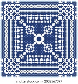 Ornamental azulejo portugal tiles decor. Graphic design. Vector seamless pattern texture. Blue gorgeous flower folk print for linens, smartphone cases, scrapbooking, bags or T-shirts.