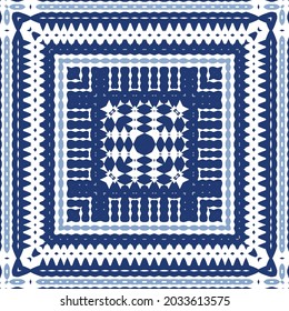 Ornamental azulejo portugal tiles decor. Graphic design. Vector seamless pattern texture. Blue gorgeous flower folk print for linens, smartphone cases, scrapbooking, bags or T-shirts.