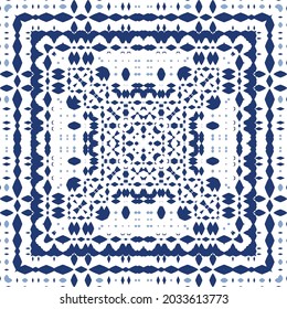 Ornamental azulejo portugal tiles decor. Graphic design. Vector seamless pattern texture. Blue gorgeous flower folk print for linens, smartphone cases, scrapbooking, bags or T-shirts.
