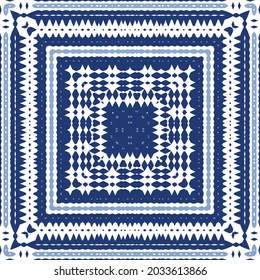 Ornamental azulejo portugal tiles decor. Graphic design. Vector seamless pattern texture. Blue gorgeous flower folk print for linens, smartphone cases, scrapbooking, bags or T-shirts.