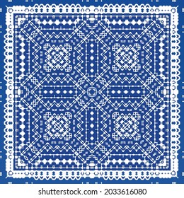Ornamental azulejo portugal tiles decor. Fashionable design. Vector seamless pattern texture. Blue gorgeous flower folk print for linens, smartphone cases, scrapbooking, bags or T-shirts.