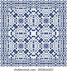 Ornamental azulejo portugal tiles decor. Graphic design. Vector seamless pattern texture. Blue gorgeous flower folk print for linens, smartphone cases, scrapbooking, bags or T-shirts.