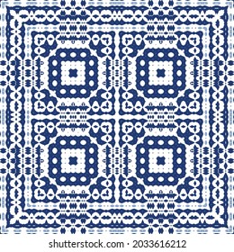 Ornamental azulejo portugal tiles decor. Graphic design. Vector seamless pattern texture. Blue gorgeous flower folk print for linens, smartphone cases, scrapbooking, bags or T-shirts.