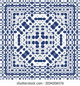 Ornamental azulejo portugal tiles decor. Graphic design. Vector seamless pattern texture. Blue gorgeous flower folk print for linens, smartphone cases, scrapbooking, bags or T-shirts.