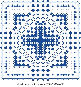 Ornamental azulejo portugal tiles decor. Bathroom design. Vector seamless pattern collage. Blue gorgeous flower folk print for linens, smartphone cases, scrapbooking, bags or T-shirts.