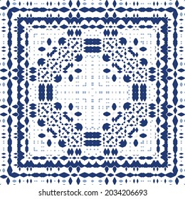 Ornamental azulejo portugal tiles decor. Graphic design. Vector seamless pattern texture. Blue gorgeous flower folk print for linens, smartphone cases, scrapbooking, bags or T-shirts.