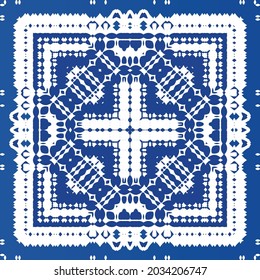 Ornamental azulejo portugal tiles decor. Fashionable design. Vector seamless pattern texture. Blue gorgeous flower folk print for linens, smartphone cases, scrapbooking, bags or T-shirts.