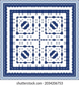 Ornamental azulejo portugal tiles decor. Graphic design. Vector seamless pattern texture. Blue gorgeous flower folk print for linens, smartphone cases, scrapbooking, bags or T-shirts.