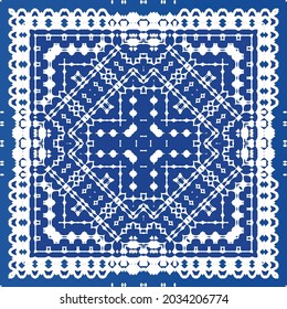 Ornamental azulejo portugal tiles decor. Fashionable design. Vector seamless pattern texture. Blue gorgeous flower folk print for linens, smartphone cases, scrapbooking, bags or T-shirts.