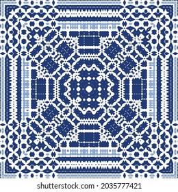 Ornamental azulejo portugal tiles decor. Graphic design. Vector seamless pattern texture. Blue gorgeous flower folk print for linens, smartphone cases, scrapbooking, bags or T-shirts.