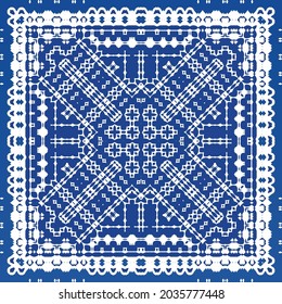 Ornamental azulejo portugal tiles decor. Fashionable design. Vector seamless pattern texture. Blue gorgeous flower folk print for linens, smartphone cases, scrapbooking, bags or T-shirts.