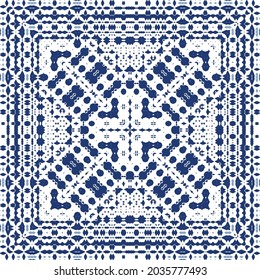 Ornamental azulejo portugal tiles decor. Graphic design. Vector seamless pattern texture. Blue gorgeous flower folk print for linens, smartphone cases, scrapbooking, bags or T-shirts.