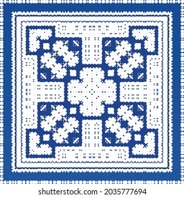 Ornamental azulejo portugal tiles decor. Fashionable design. Vector seamless pattern texture. Blue gorgeous flower folk print for linens, smartphone cases, scrapbooking, bags or T-shirts.