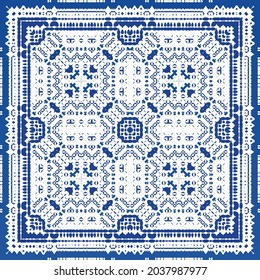 Ornamental azulejo portugal tiles decor. Fashionable design. Vector seamless pattern texture. Blue gorgeous flower folk print for linens, smartphone cases, scrapbooking, bags or T-shirts.