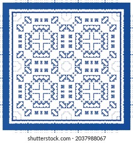 Ornamental azulejo portugal tiles decor. Fashionable design. Vector seamless pattern texture. Blue gorgeous flower folk print for linens, smartphone cases, scrapbooking, bags or T-shirts.