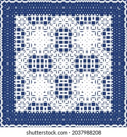 Ornamental azulejo portugal tiles decor. Colored design. Vector seamless pattern arabesque. Blue gorgeous flower folk print for linens, smartphone cases, scrapbooking, bags or T-shirts.
