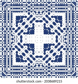 Ornamental azulejo portugal tiles decor. Graphic design. Vector seamless pattern texture. Blue gorgeous flower folk print for linens, smartphone cases, scrapbooking, bags or T-shirts.